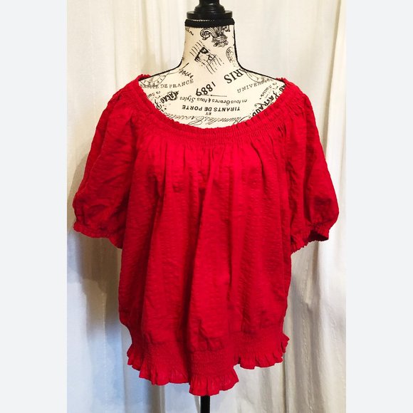 Red Short Sleeve Peasant Blouse - Picture 1 of 5